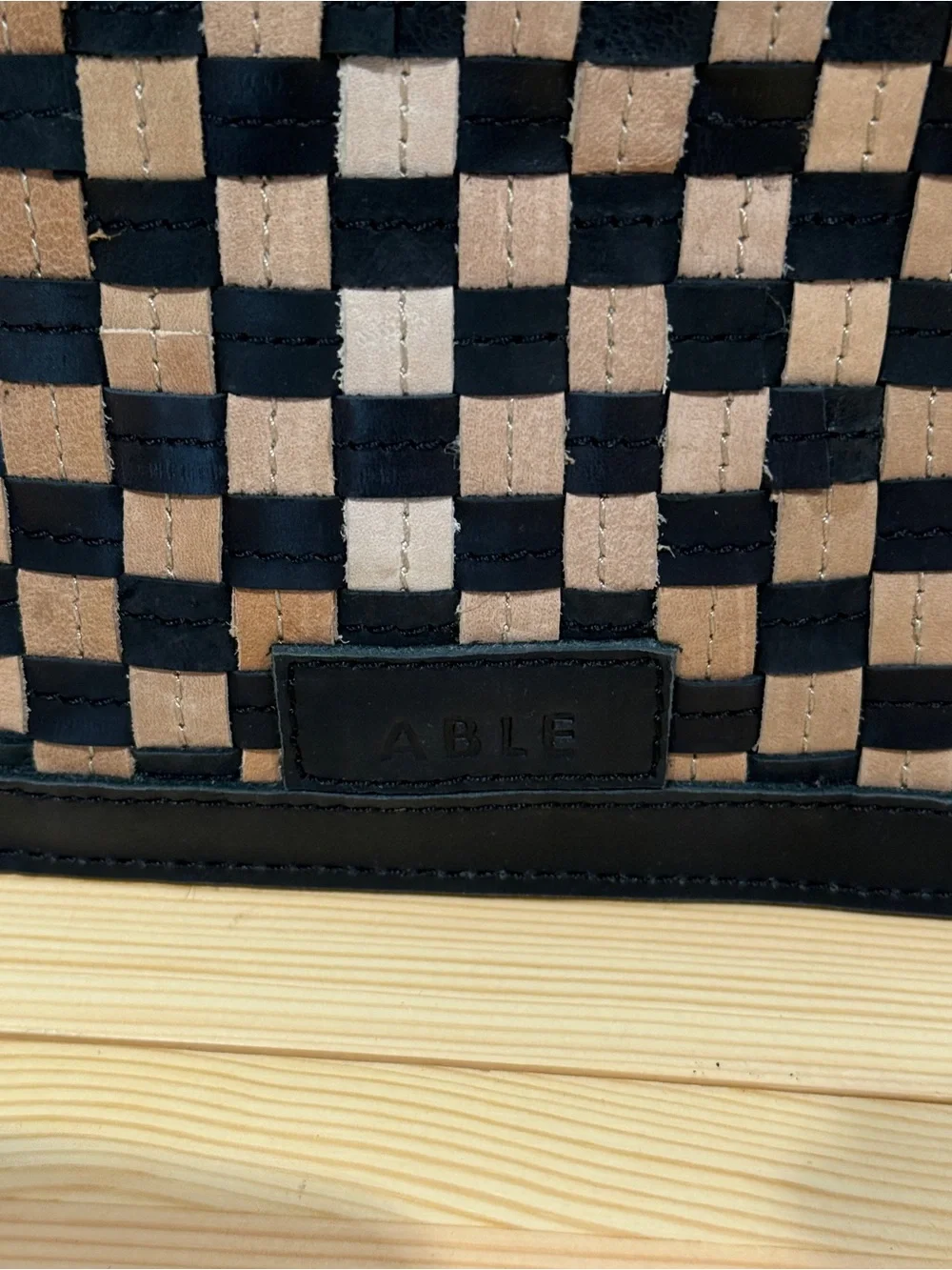 ABLE Nesmia Basketweave Leather Clutch in Black / Tan – NWT
